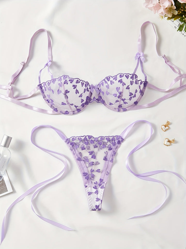 Arielle Lingerie Set – Heart Embroidered Luxury Soft Silk