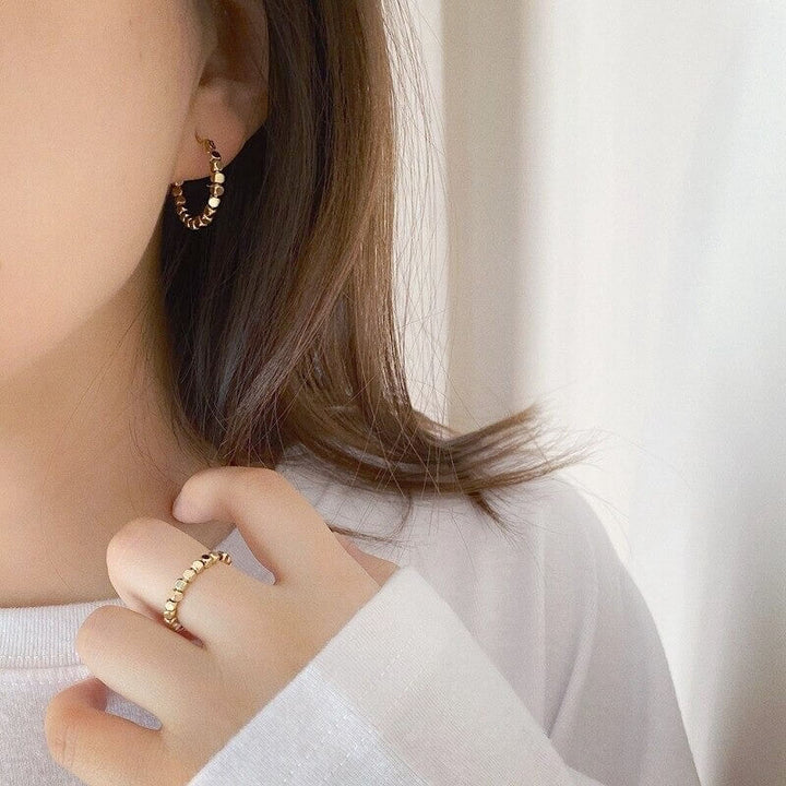 Liora Hoop Earrings – 14K Gold Plated Vintage Cube Design