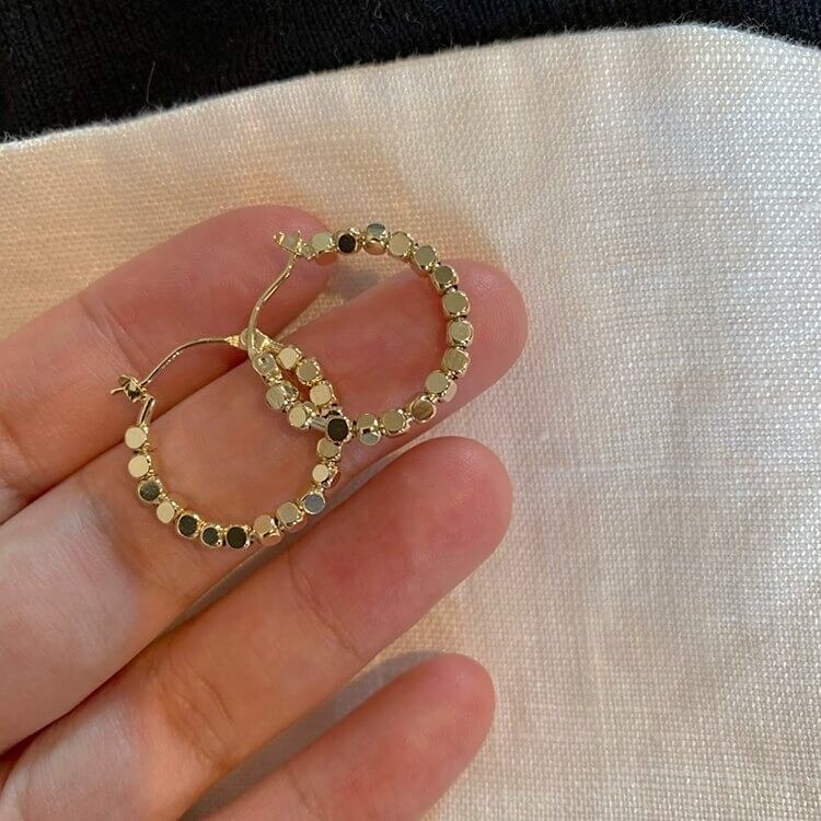 Liora Hoop Earrings – 14K Gold Plated Vintage Cube Design