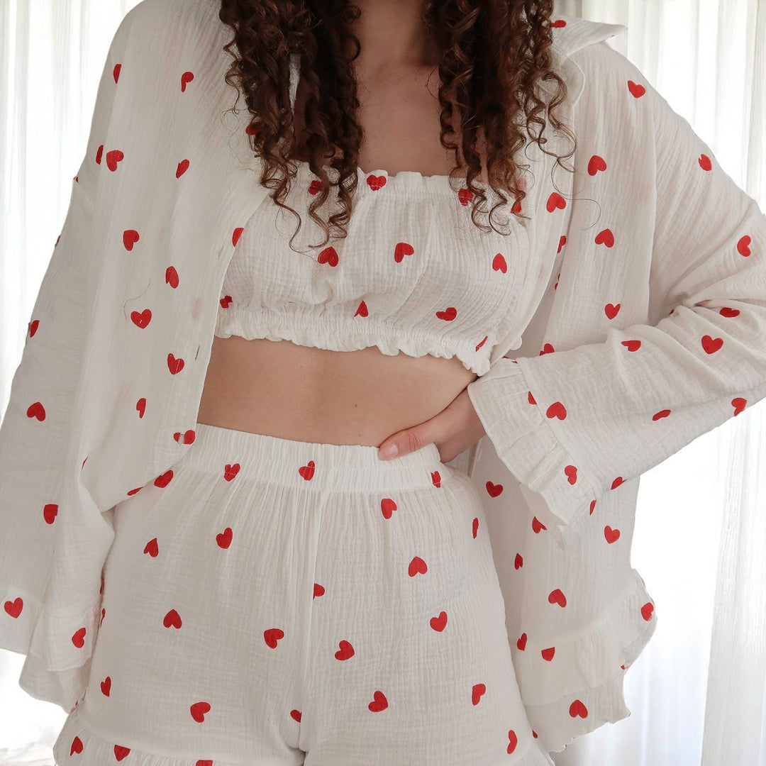 Liora 3-Piece Cotton Pajama Set – Soft Heart Print