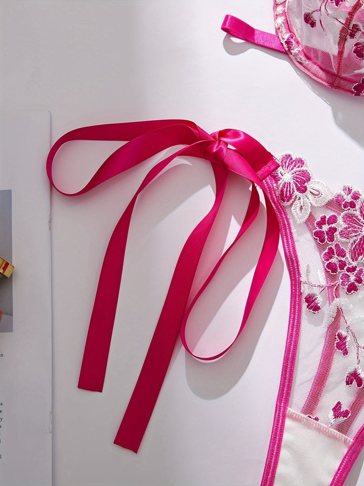 Liora Floral Embroidered Tie-Up Lingerie Set Romantic Lace