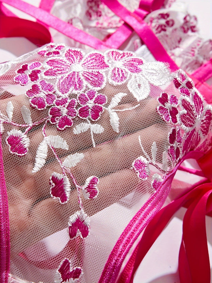 Liora Floral Embroidered Tie-Up Lingerie Set Romantic Lace