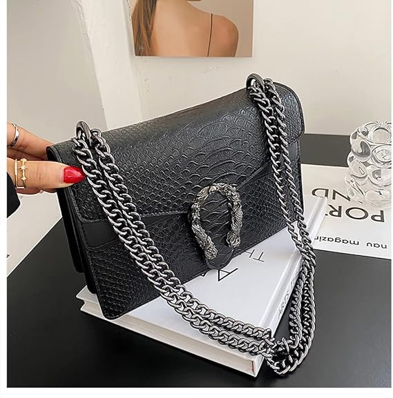 Sac bandoulière cuir imprimé – Chaîne élégante pour femme