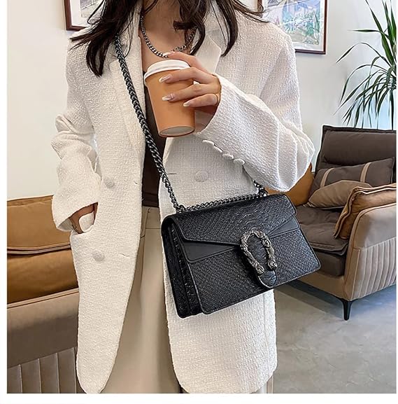 Sac bandoulière cuir imprimé – Chaîne élégante pour femme