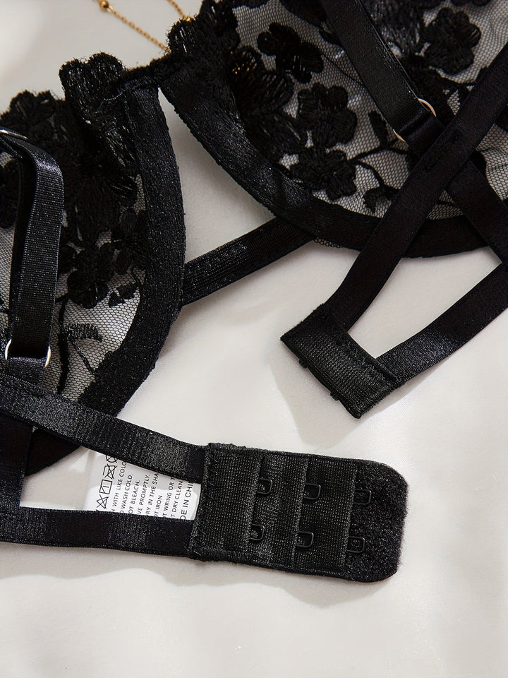 Liora Floral Embroidered Tie-Up Lingerie Set Romantic Lace