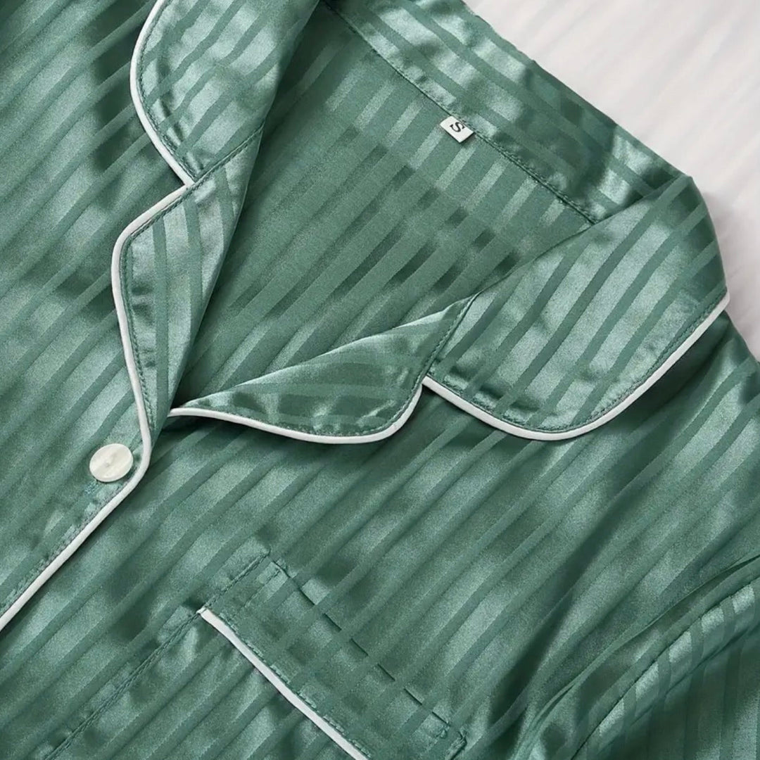 Luxurious Satin Short Pajama Set with Striped Design