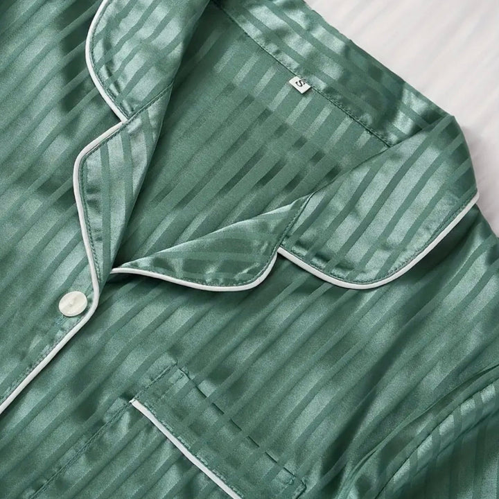 Luxurious Satin Short Pajama Set with Striped Design