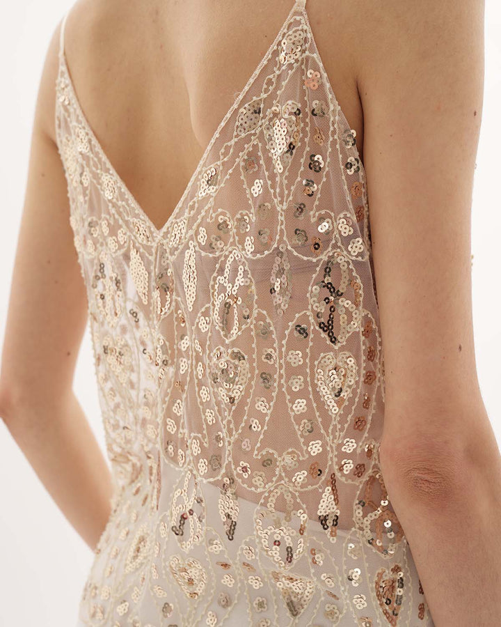 Liora Embellished Cream Top with Beaded Floral Detail