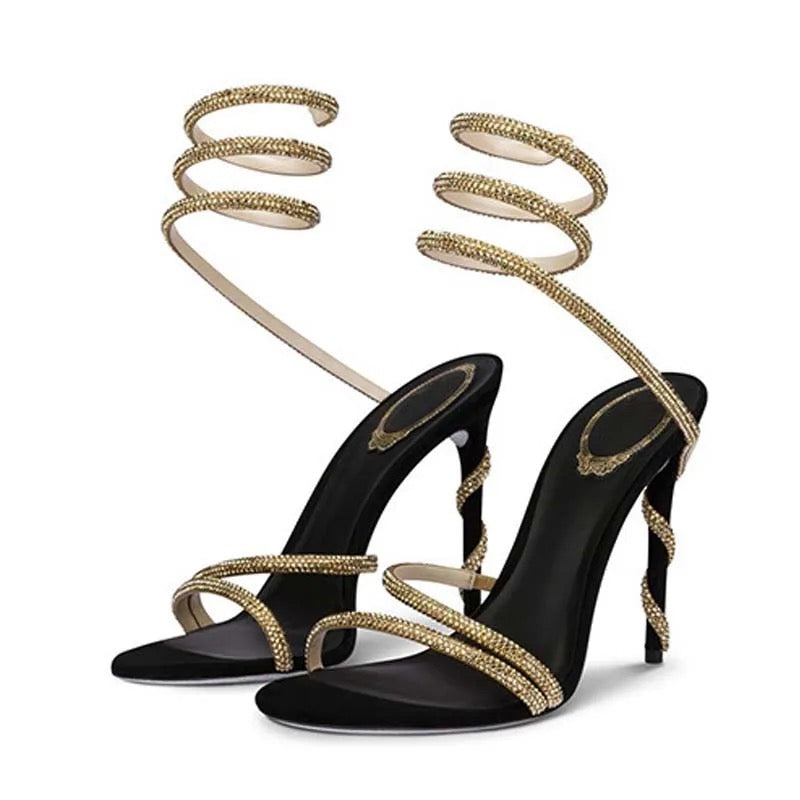 Liora Serpent Heels – Luxury Black Edgy Elegance Statement