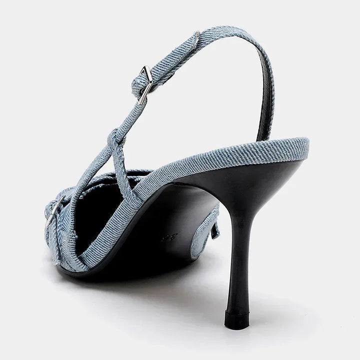 Denim Chic Heel with Cushioned Insole and Sleek Design