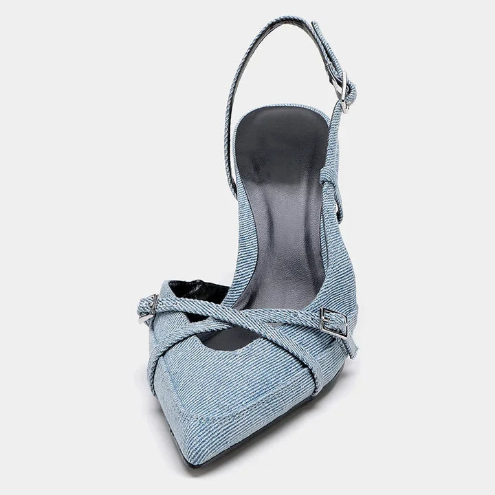 Denim Chic Heel with Cushioned Insole and Sleek Design