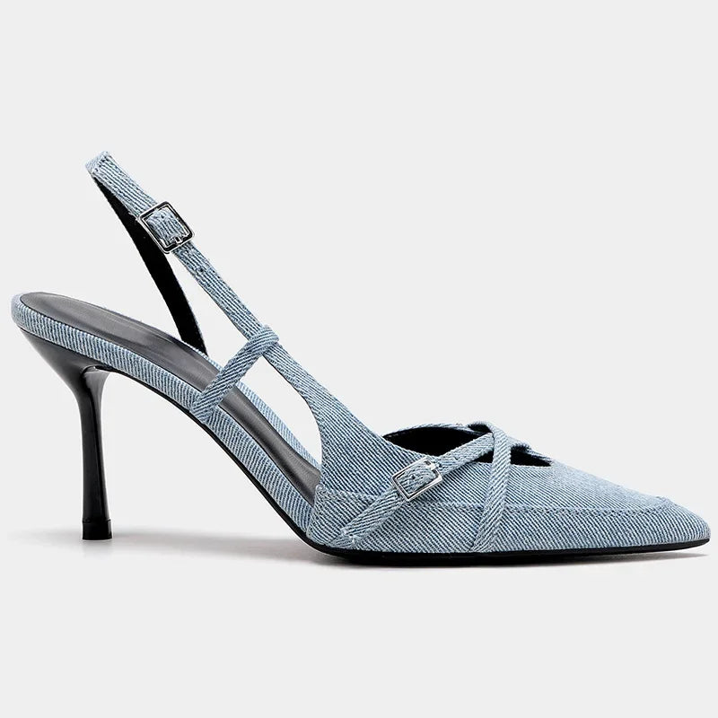 Denim Chic Heel with Cushioned Insole and Sleek Design