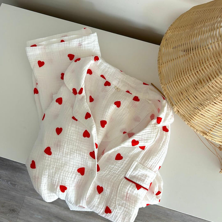 Liora Heart-Print Women's Loungewear Set – Soft Cotton Comfort