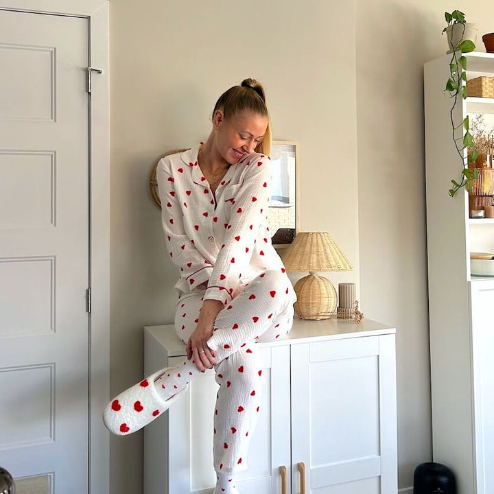 Liora Heart-Print Women's Loungewear Set – Soft Cotton Comfort