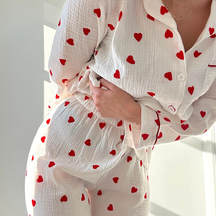 Liora Heart-Print Women's Loungewear Set – Soft Cotton Comfort