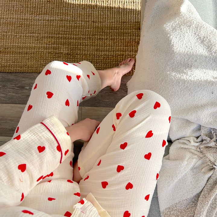 Liora Heart-Print Women's Loungewear Set – Soft Cotton Comfort