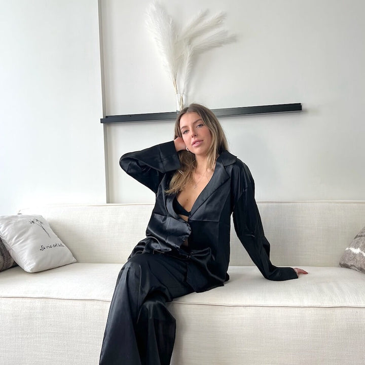 Liora Satin Silk Oversized Pajama Set – Luxurious Breathable Loungewear
