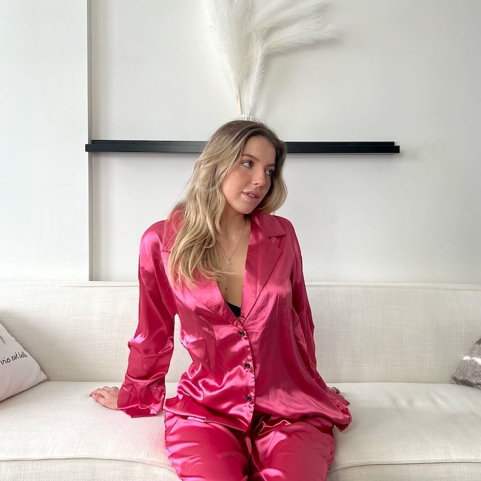 Liora Satin Silk Oversized Pajama Set – Luxurious Breathable Loungewear