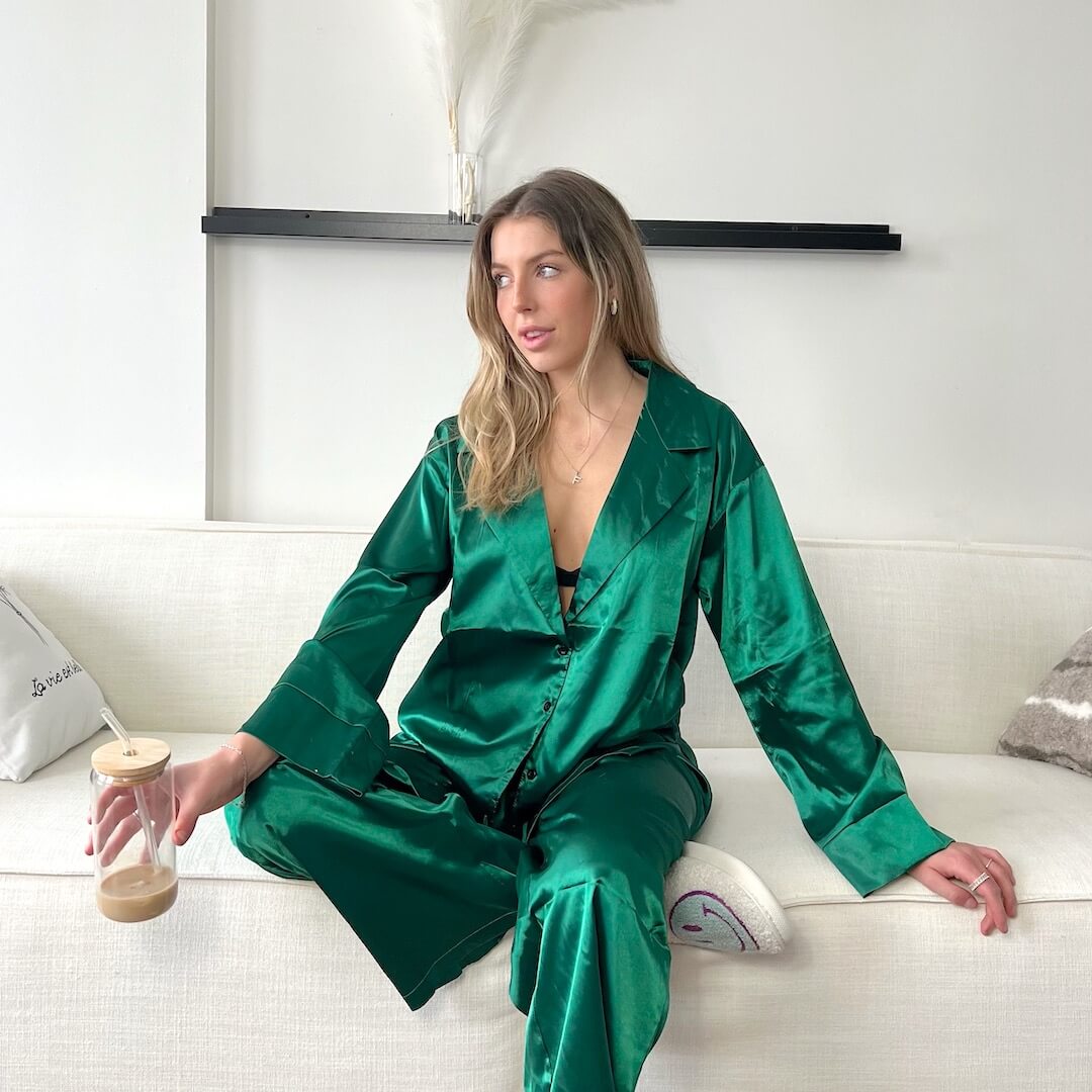 Liora Satin Silk Oversized Pajama Set – Luxurious Breathable Loungewear
