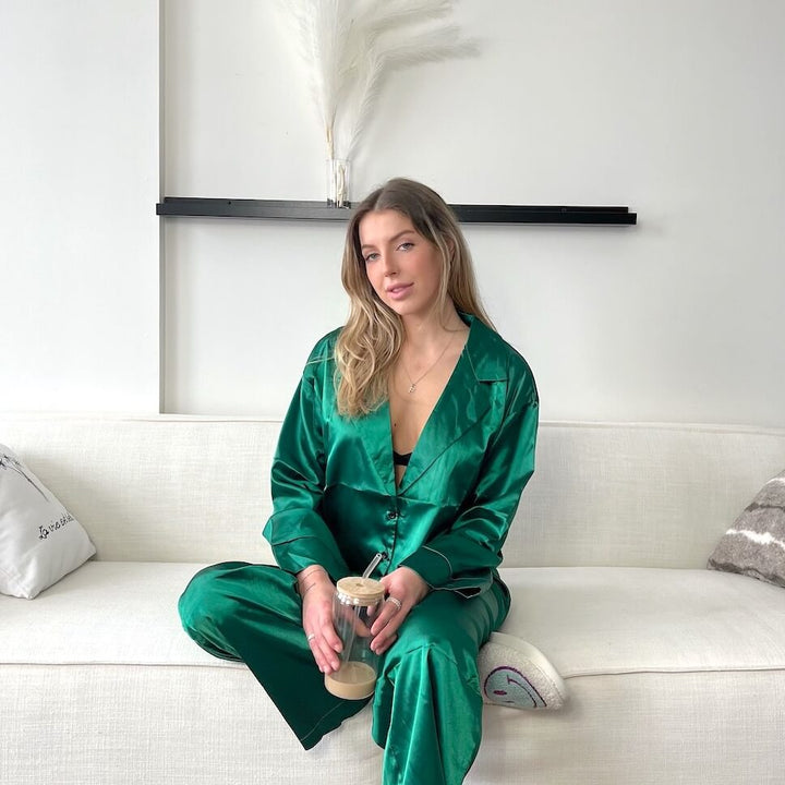 Liora Satin Silk Oversized Pajama Set – Luxurious Breathable Loungewear