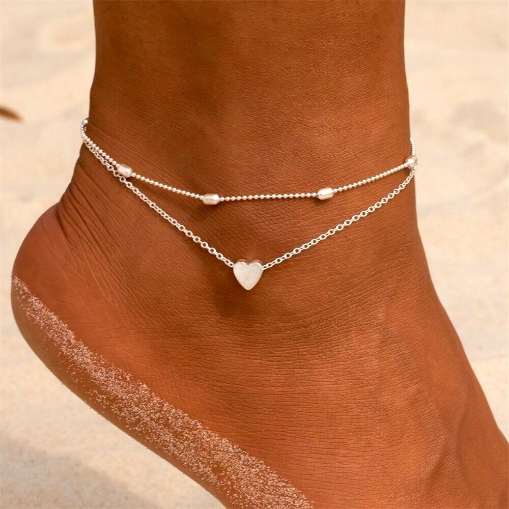 Liora Heart Anklet – Elegant Gold-Plated & Silver Stainless Steel