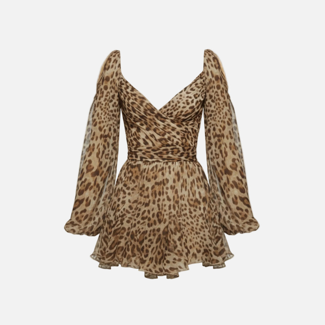 Robe courte mousseline femme cache-cœur manches bouffantes