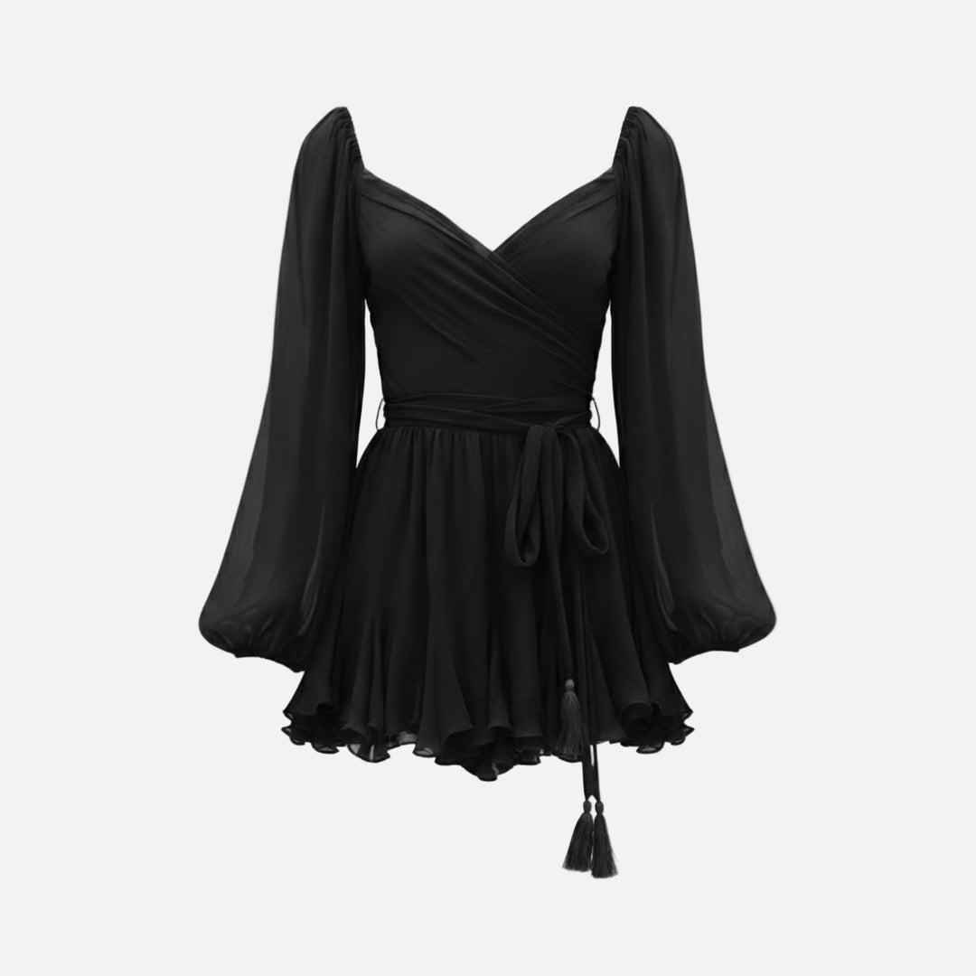 Robe courte mousseline femme cache-cœur manches bouffantes