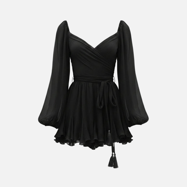 Robe courte mousseline femme cache-cœur manches bouffantes