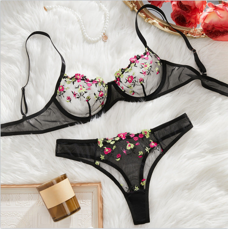 Arielle Lingerie Set – Embroidered Sakura Mesh