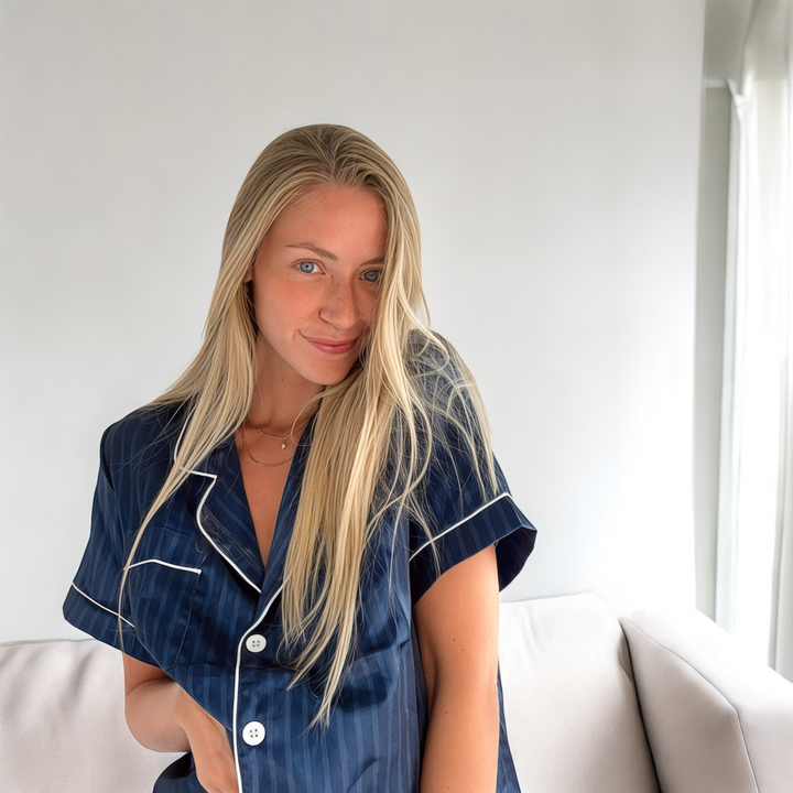 Luxurious Satin Short Pajama Set with Striped Design