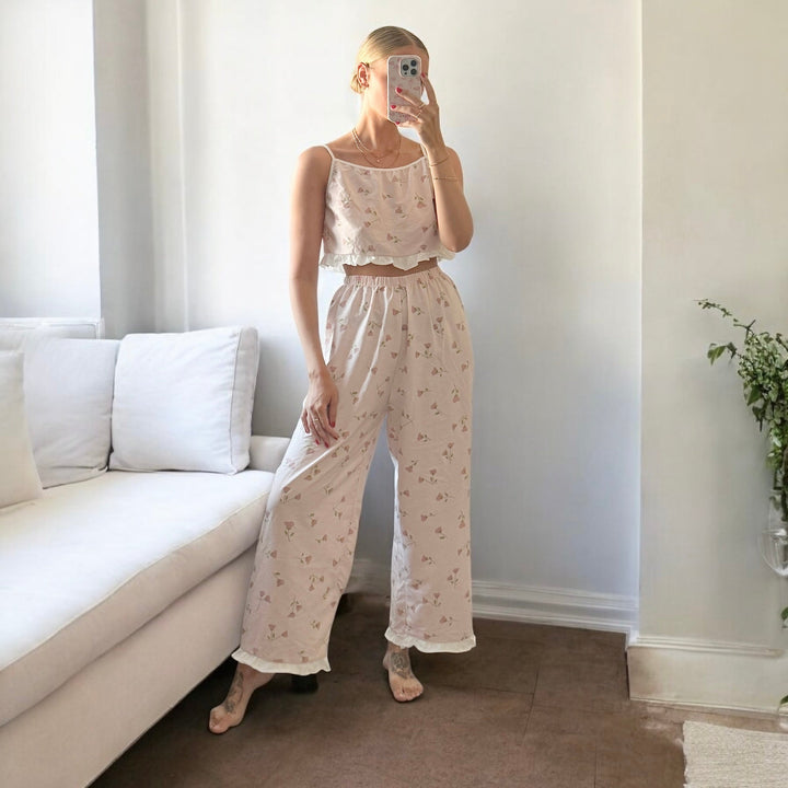 Amara Floral Ruffle Cami Pajama Set – Soft Comfortable Loungewear