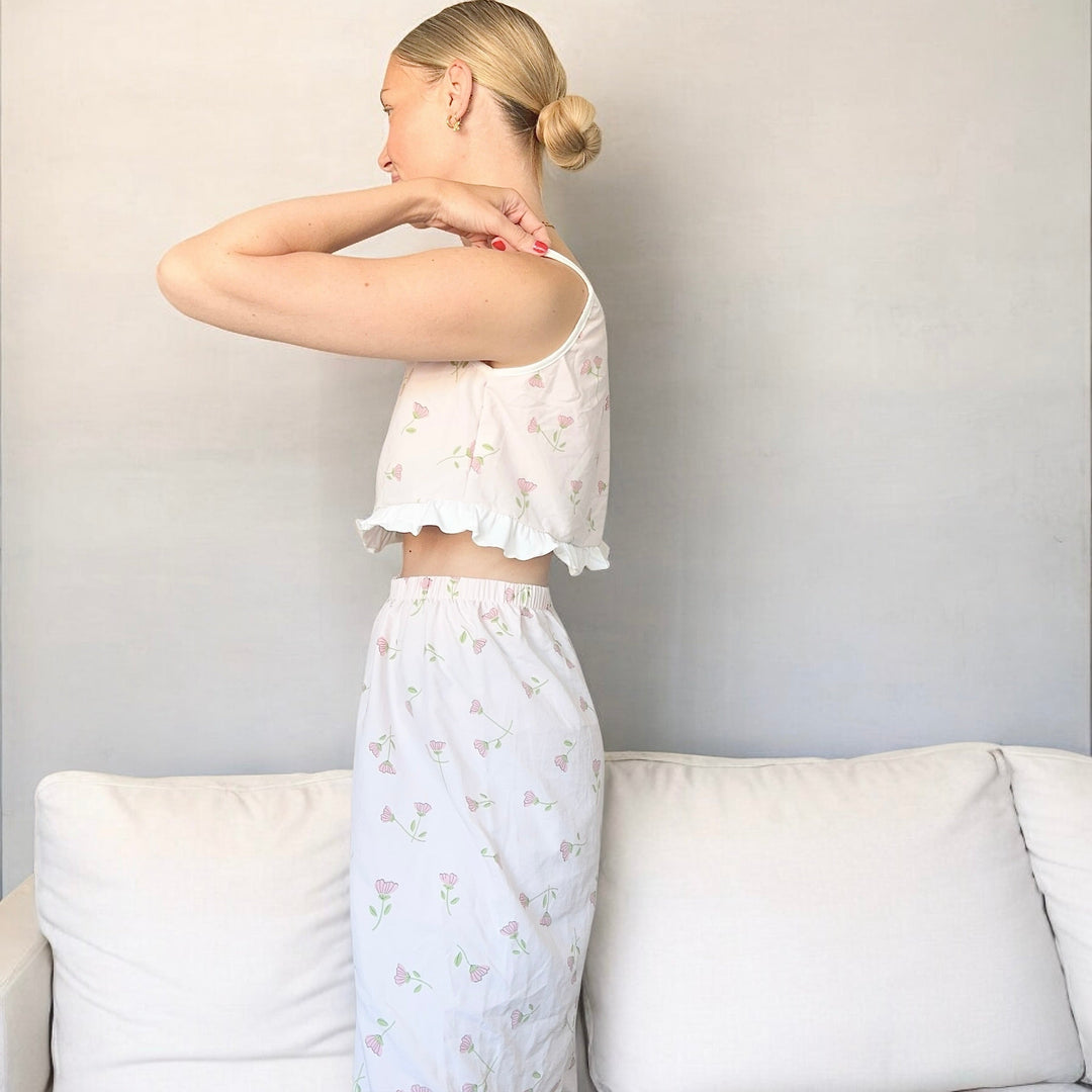 Amara Floral Ruffle Cami Pajama Set – Soft Comfortable Loungewear