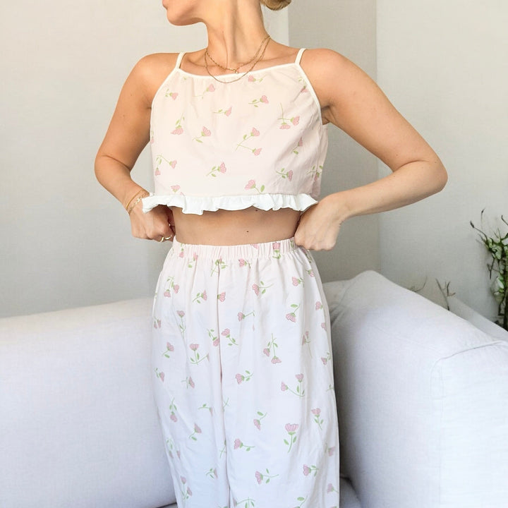 Amara Floral Ruffle Cami Pajama Set – Soft Comfortable Loungewear