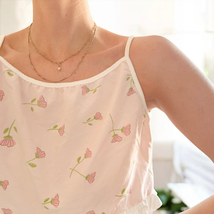 Amara Floral Ruffle Cami Pajama Set – Soft Comfortable Loungewear