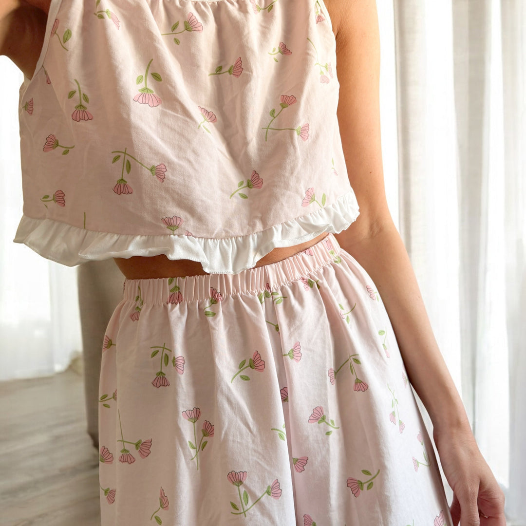Amara Floral Ruffle Cami Pajama Set – Soft Comfortable Loungewear