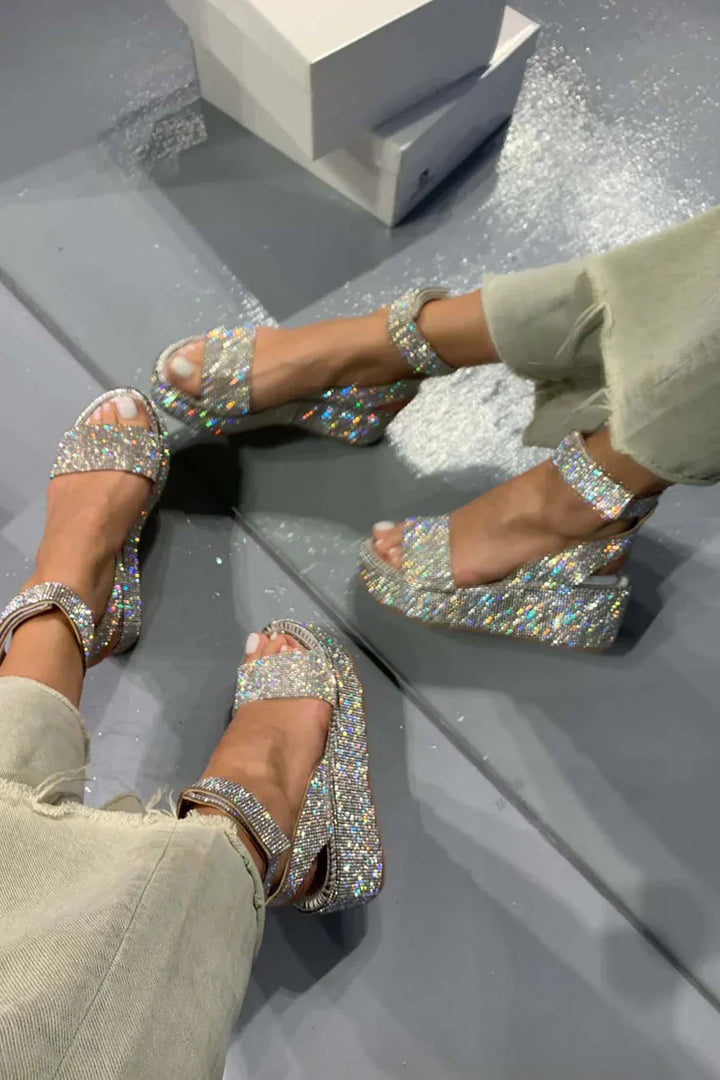 Liora High Heel Sandal Glamorous Sparkling Strass Platform