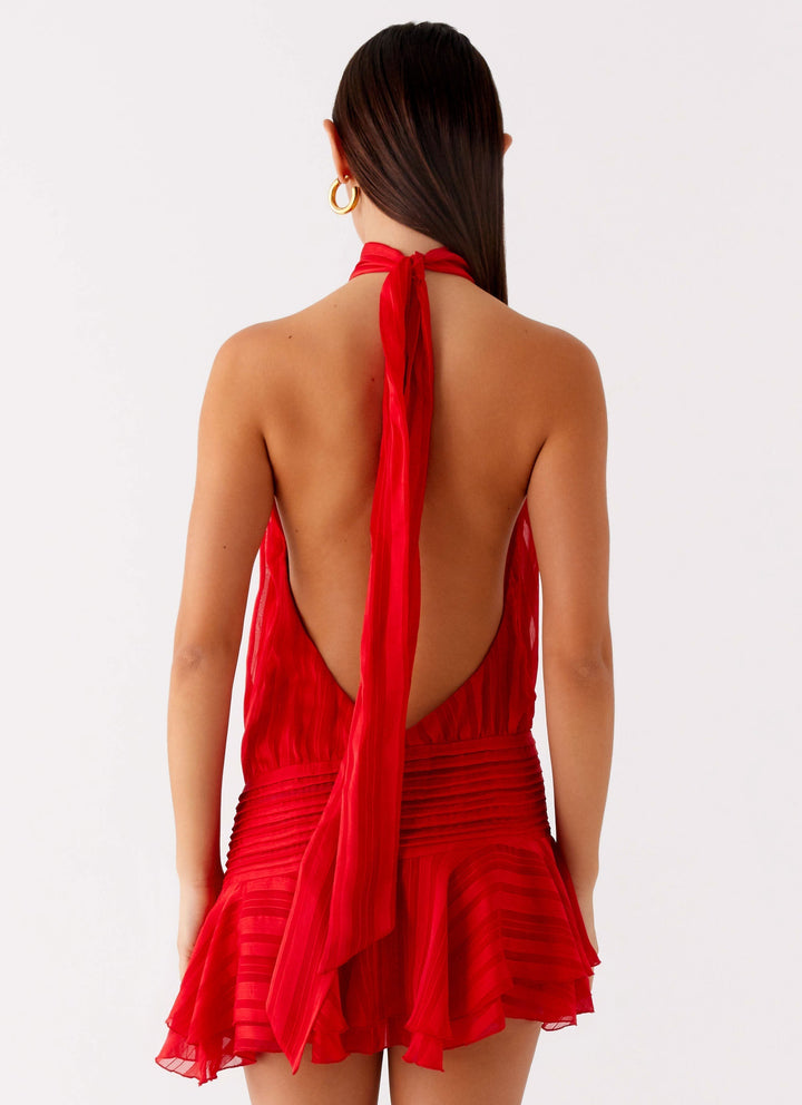 Robe longue mousseline femme col halter dos nu taille asymétrique