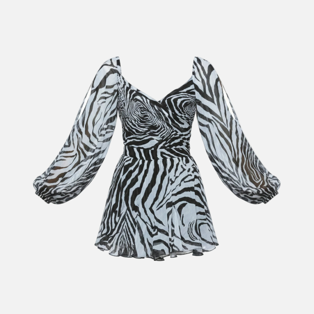 Robe courte mousseline femme cache-cœur manches bouffantes