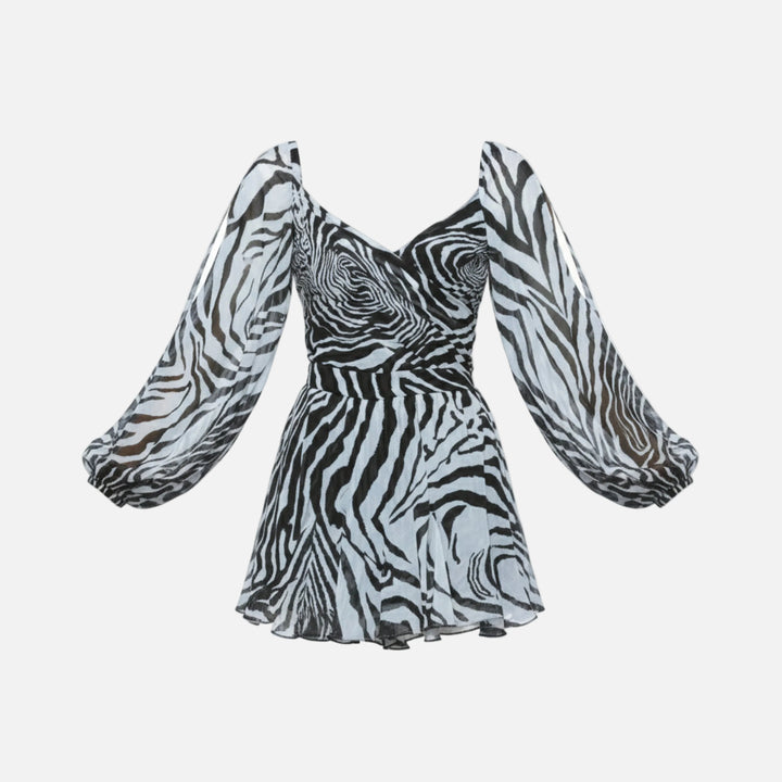 Robe courte mousseline femme cache-cœur manches bouffantes