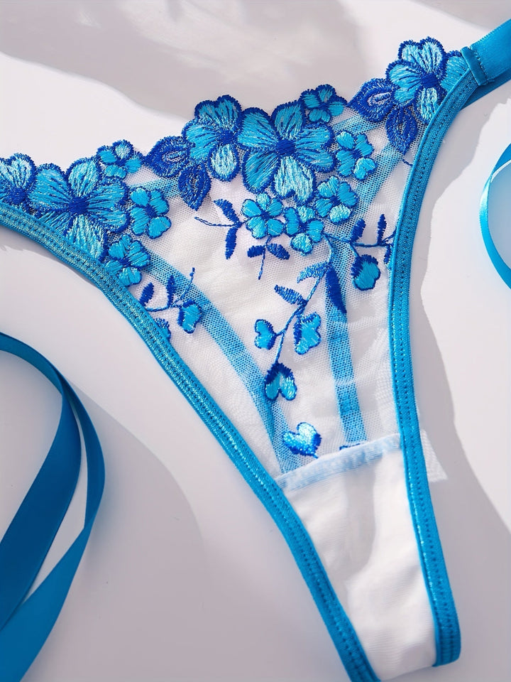 Liora Floral Embroidered Tie-Up Lingerie Set Romantic Lace