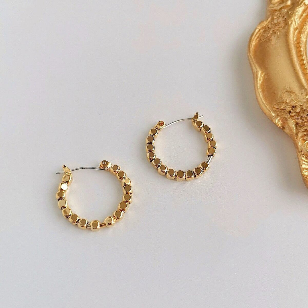 Liora Hoop Earrings – 14K Gold Plated Vintage Cube Design