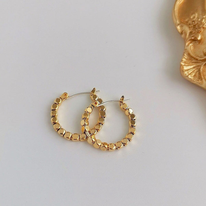 Liora Hoop Earrings – 14K Gold Plated Vintage Cube Design