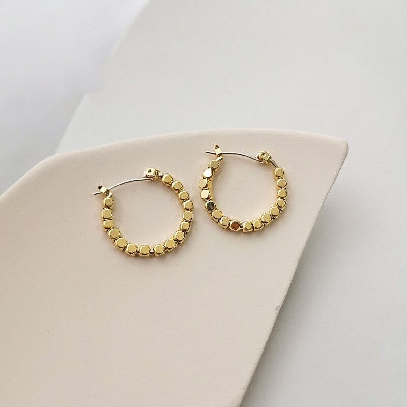 Liora Hoop Earrings – 14K Gold Plated Vintage Cube Design