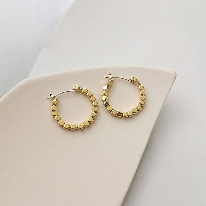 Liora Hoop Earrings – 14K Gold Plated Vintage Cube Design