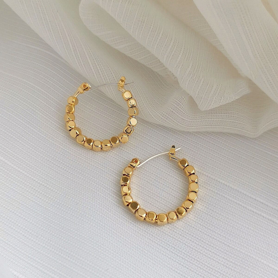 Liora Hoop Earrings – 14K Gold Plated Vintage Cube Design