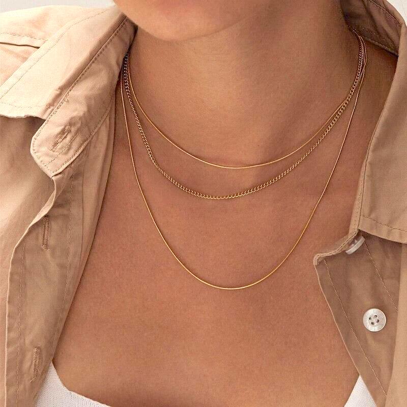 Liora Minimalist Snake Chain Necklace – Slim Gold & Silver
