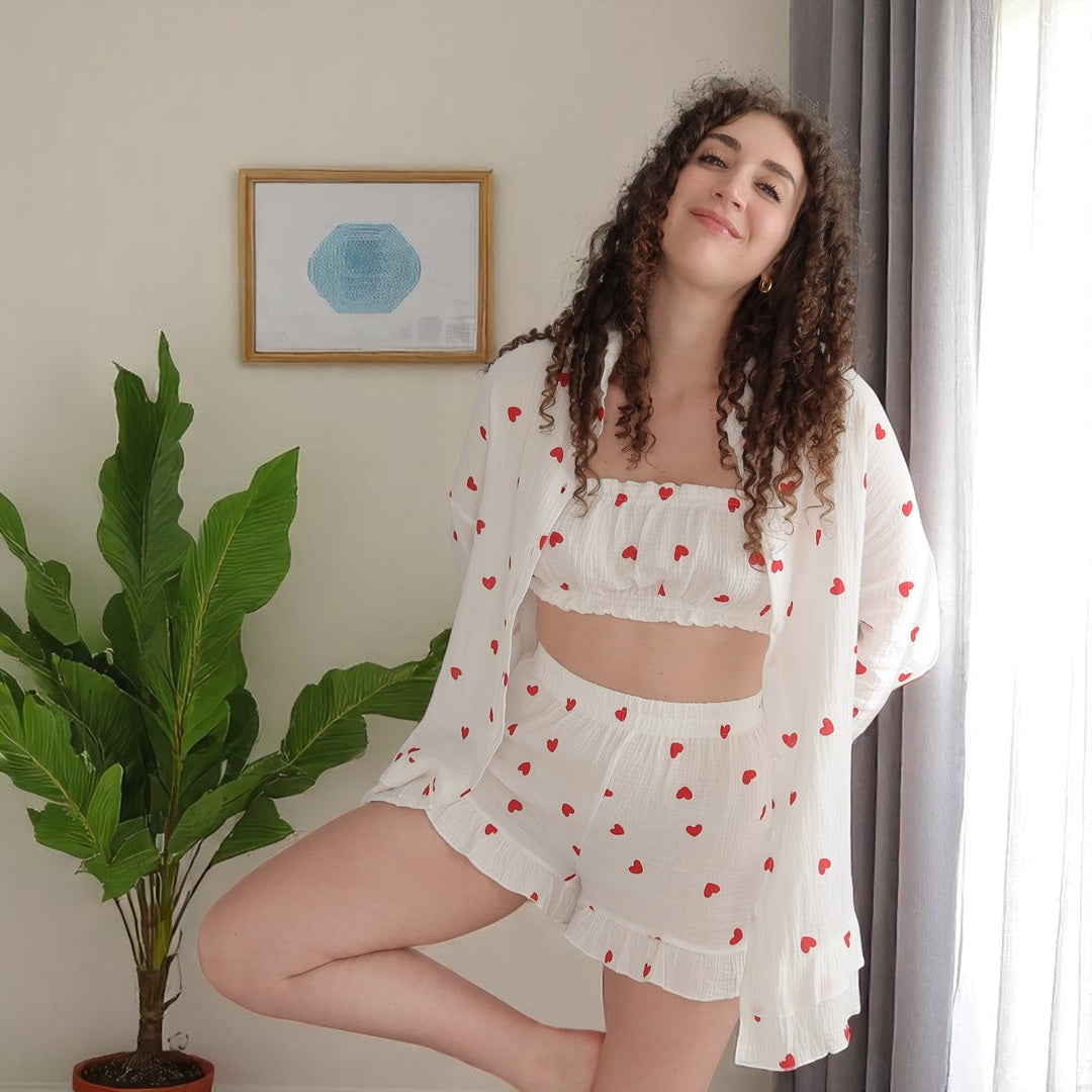 Liora 3-Piece Cotton Pajama Set – Soft Heart Print
