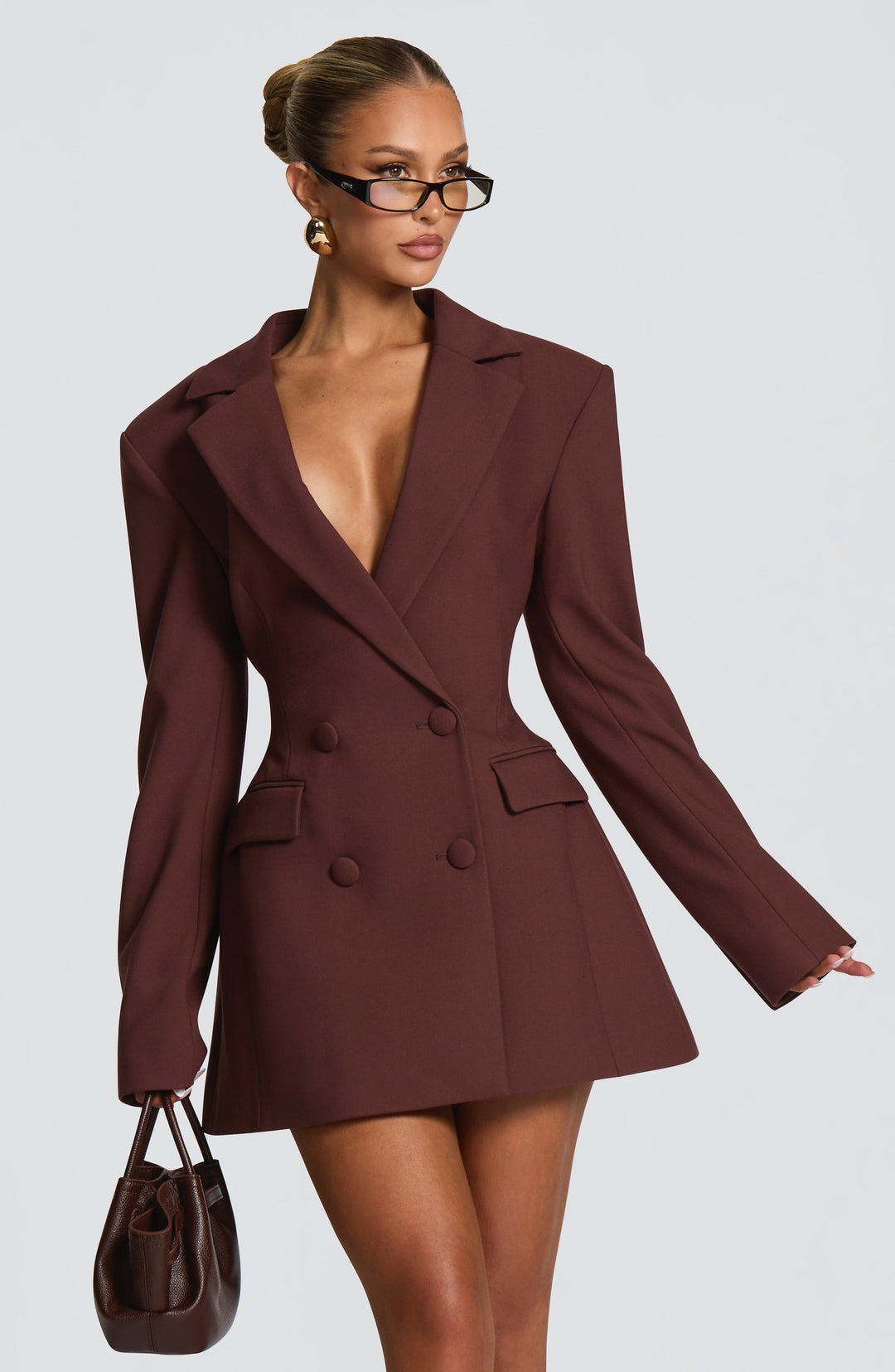 Robe blazer courte femme double boutonnage taille cintrée élégante