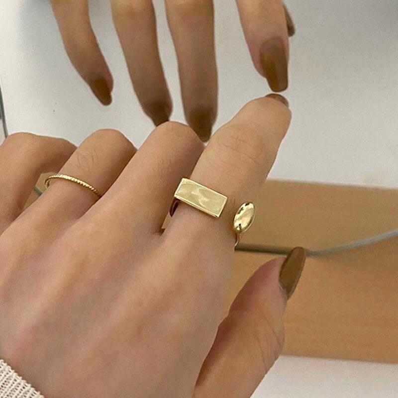 Liora Geometric Gold-Plated Adjustable Ring – Modern Silver Base