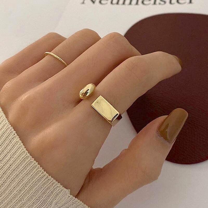 Liora Geometric Gold-Plated Adjustable Ring – Modern Silver Base